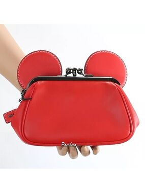 Coach x Disney Mickey Mouse ears clutch, wristlet bag. Style: 65794. 1941 Red